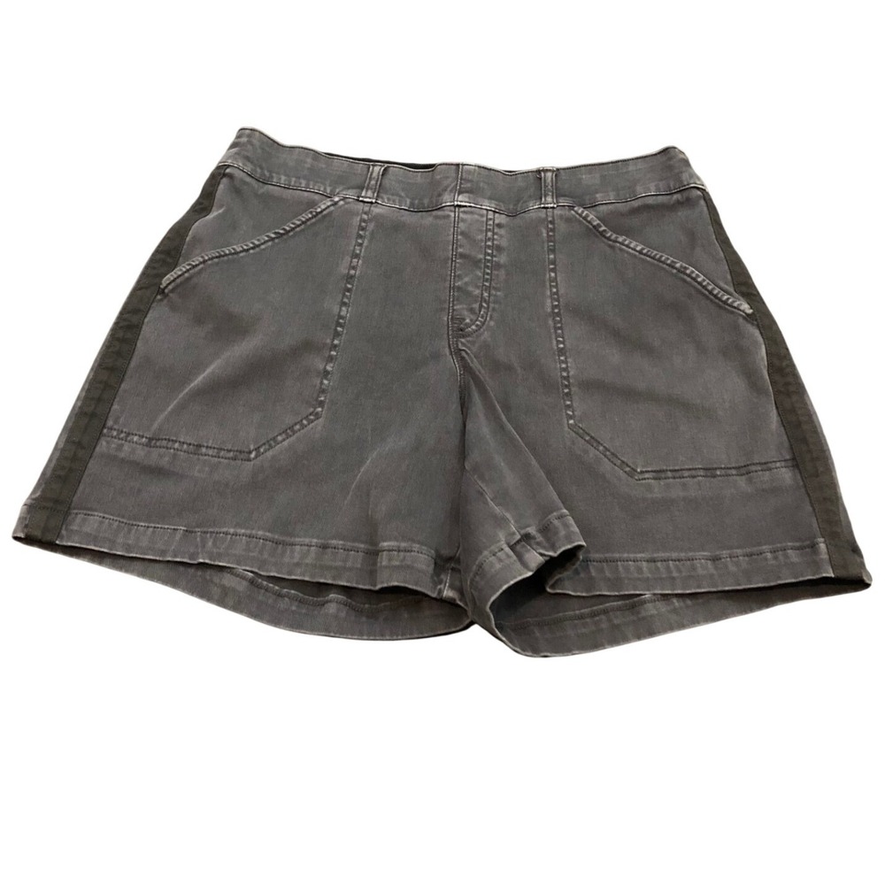 Spanx Stretch Twill Shorts‎ Women Large Grey 20358R Pull On High Rise Pockets